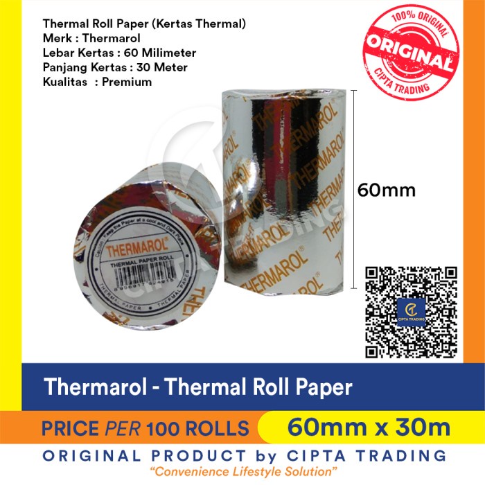 

✨Sale Kertas Thermal / Thermal Paper- Thermarol - 60Mm X 30M Per 100Rolls Berkualitas
