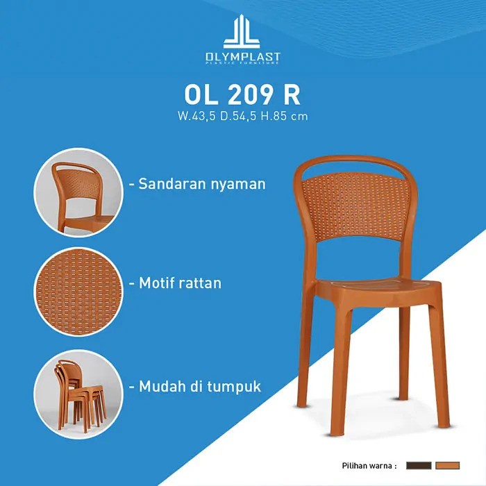 +++++] Kursi Plastik Olymplast Motif Sandaran Rotan (OL 209R)