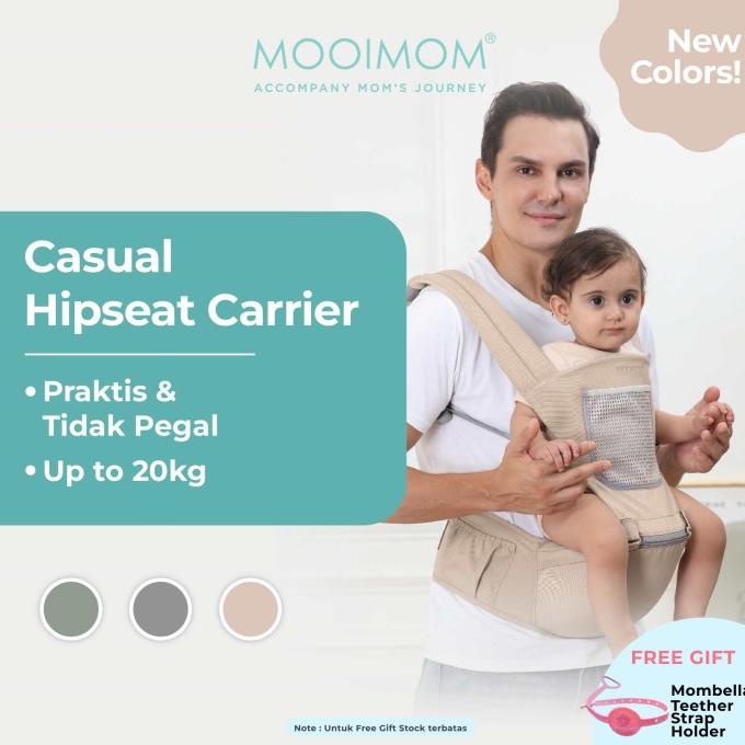 MOOIMOM Casual Hipseat Carrier Gendongan Bayi Depan - 3 - 36 Bulan,Abu-abu