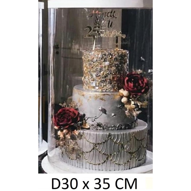 paling diminati] Cake Box Kotak Kue Mika Bulat Tinggi 30x35 cm + Cake Board 2 in1