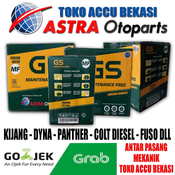 [Original] Gs Astra Mf Ns70 Aki Mobil Kijang Panther Colt Diesel Fuso Dyna 65 Ah Diskon