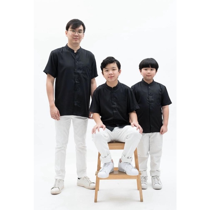 KEMEJA KERAH KOKO LENGAN PENDEK TOYOBO COUPLE ANAK-AYAH / WARNA HITAM