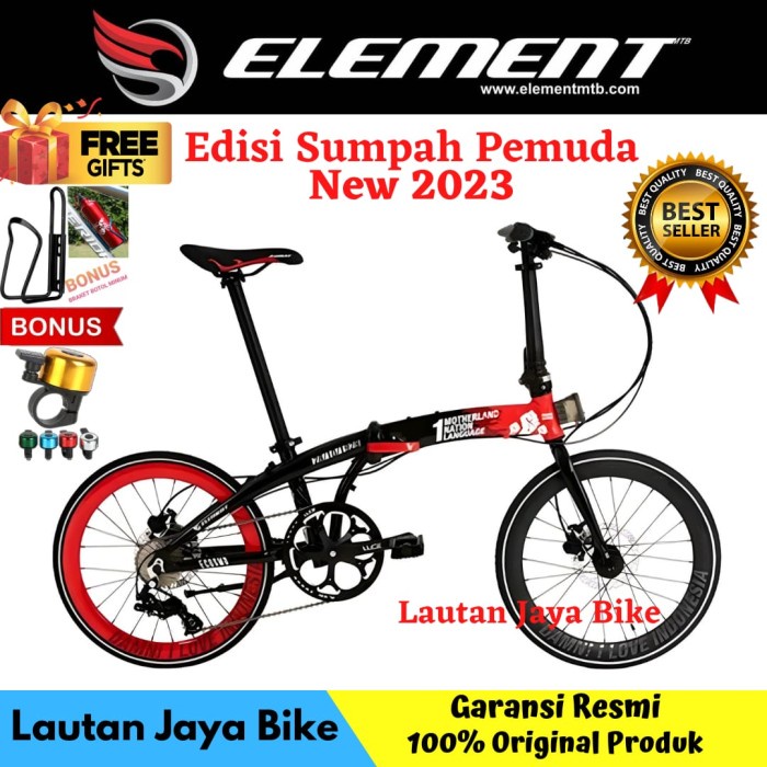 ✨Original Sepeda Lipat Element Ecosmo 10 Speed Edisi Sumpah Pemuda Berkualitas