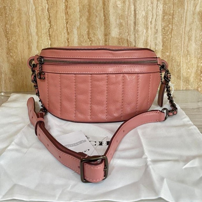 ✨New Jual C04Ch Butik Chain Belt Bag Quilted Leather Vintage Pink Original Terbaru