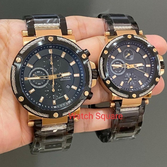 ✨Termurah Alexandre Christie Original Ac6561 Black Rosegold Jam Couple Original Diskon