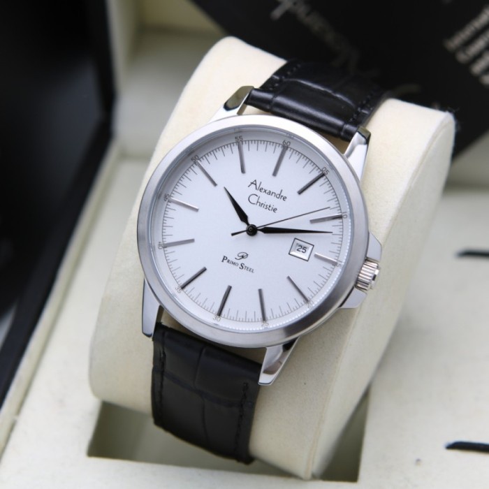 ✨Sale Jam Tangan Pria Alexandre Christie Ac 1008 Ac1008 Silver Leather Black Berkualitas