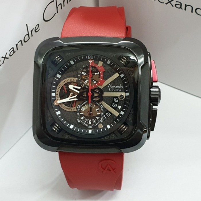 ✨Sale Jam Tangan Pria Alexandre Christie Original Ac6577 Red Black Limited