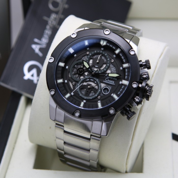 ✨Ready Alexandre Christie 6564 Ac6564Mcb Silver Black Pria. Original Terbatas