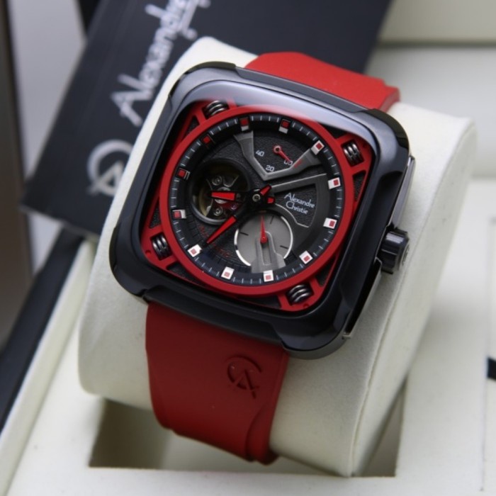 ✨Sale Jam Tangan Alexandre Christie Pria Original Ac6577 Black Red Auto Diskon