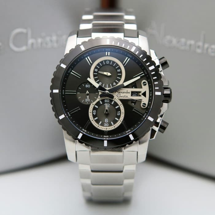 ✨Sale Alexandre Christie 6532Mc / Ac6532 Silver Black Original  Garansi Diskon
