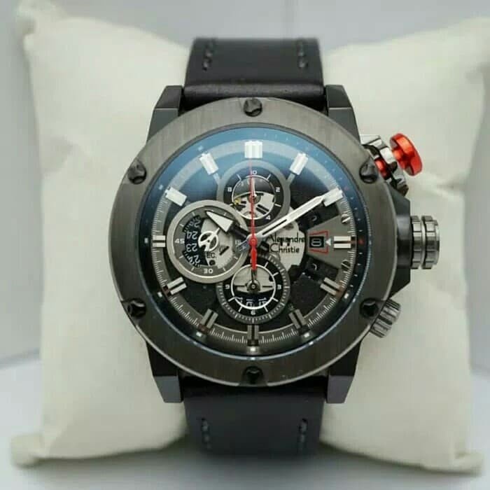 ✨Ready Alexandre Christie Ac6491 / Ac 6491 Black Grey Chrono Leather Diskon