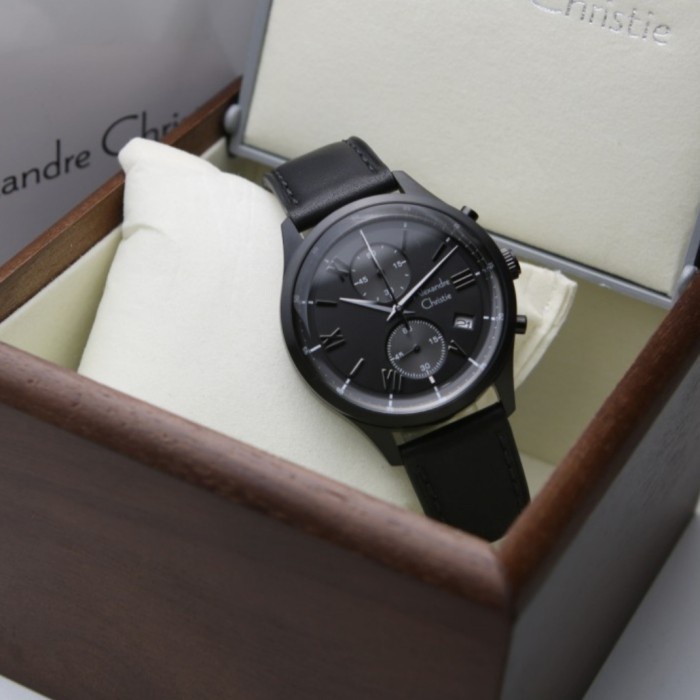 ✨Ready Alexandre Christie Ac 6575 Full Black Leather Ac6575 Pria Original Terbatas
