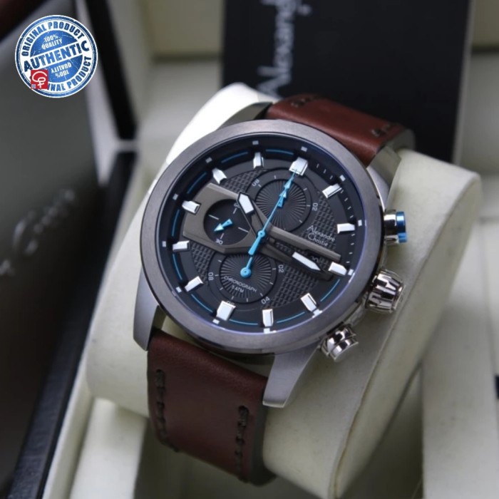 ✨Ready Alexandre Christie Ac6562 Ac 6562 Silver Blue Black Leather Original Terbatas