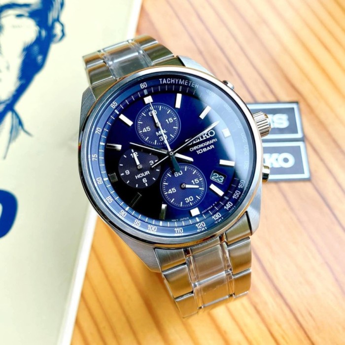 ✨Ready Seiko Chronograph Ssb377P1 Ssb377 Silver Blue Jam Pria Original Ori Terbaru
