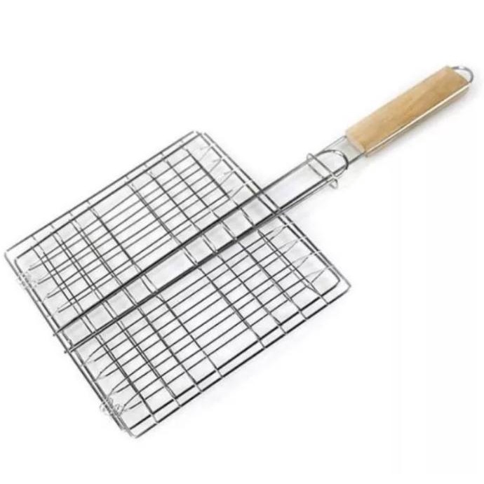 ] Alat Panggang Jepit Panggangan Ikan Stainless Steel Gagang Kayu