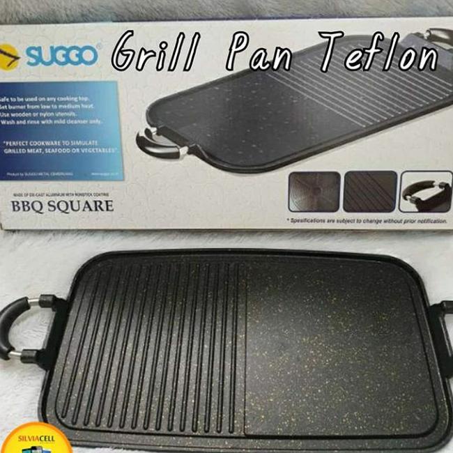 ] Suggo Grill Pan Teflon 2 In 1 Alat Bakar Sate Daging Bbq Square