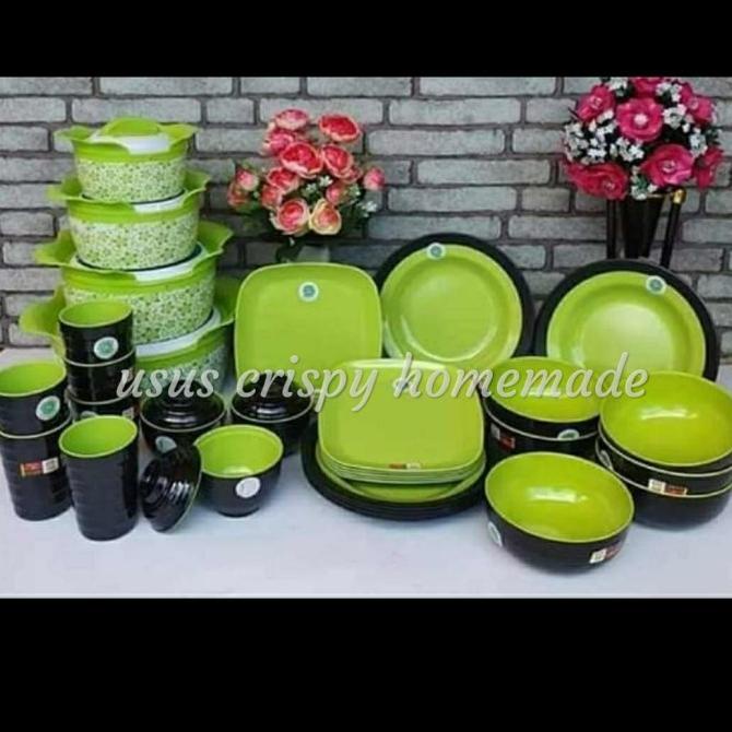 set melamin golden dragon 30 pcs + warmer food -hijau Bagus