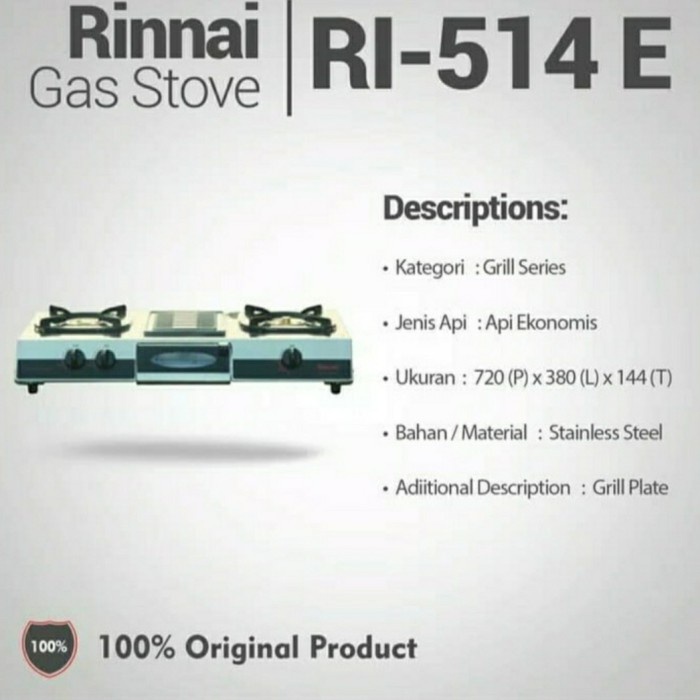 Rinnai Kompor Gas Rinnai Ri514E 3 Tungku + Grill Pemanggang Best