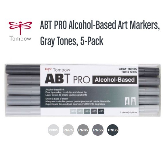 

Gaya Tombow Abt Pro Alcohol Based Art Markers / Dual Brush Pen - Gray Tones