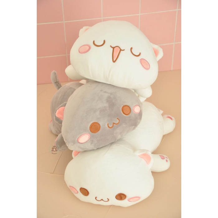 Boneka Mochi Cats Peach Goma Boneka Kucing Ekspresi Abu-Abu Putih