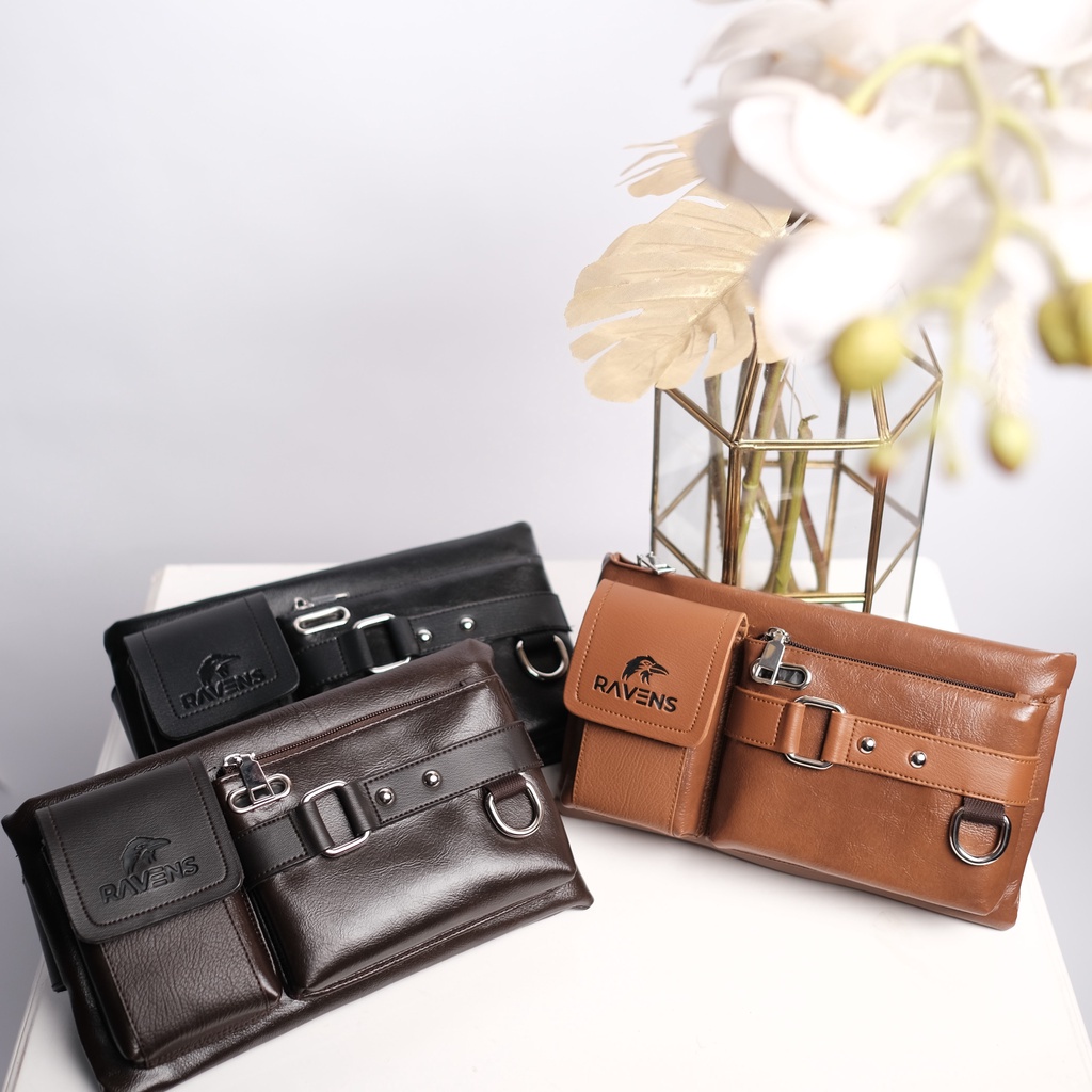 Tas Selempang Pria Free Dompet Tas Ravens Waistbag Tas Slempang Anti Air Tas Pria Waist Bag Tas
