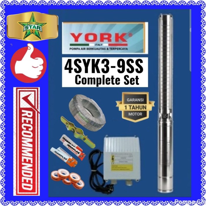 Ready Pompa Satelit York + Kabel 0.75Hp 4Syk3-9Ss 0.55Kw Submersible 4" Ready Stock