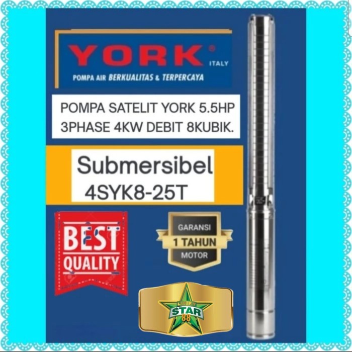 Ready Pompa Satelit York Italy 5.5Hp 3Phase 4Syk8/25T Submersible Kls Ebara Ori
