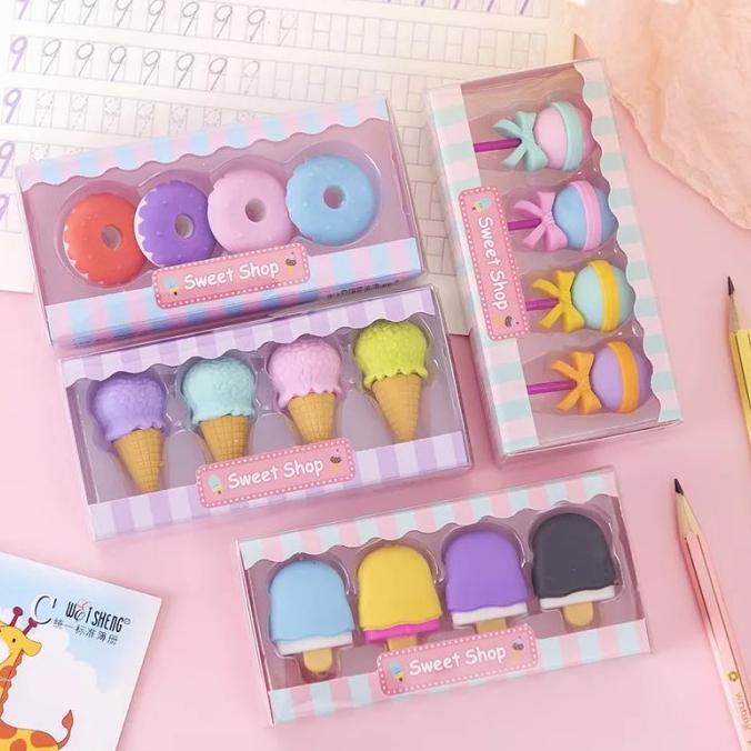

Penghapus pensil karakter sweet shop cone lolipop ice cream donut set4