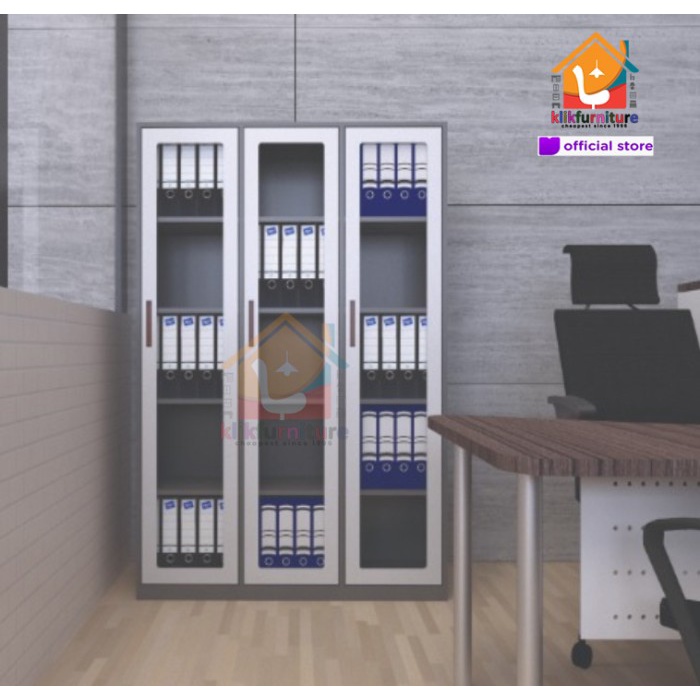 

LEMARI ARSIP BESI FILING CABINET BESI 3 PINTU KACA HDW 03 0.7MM