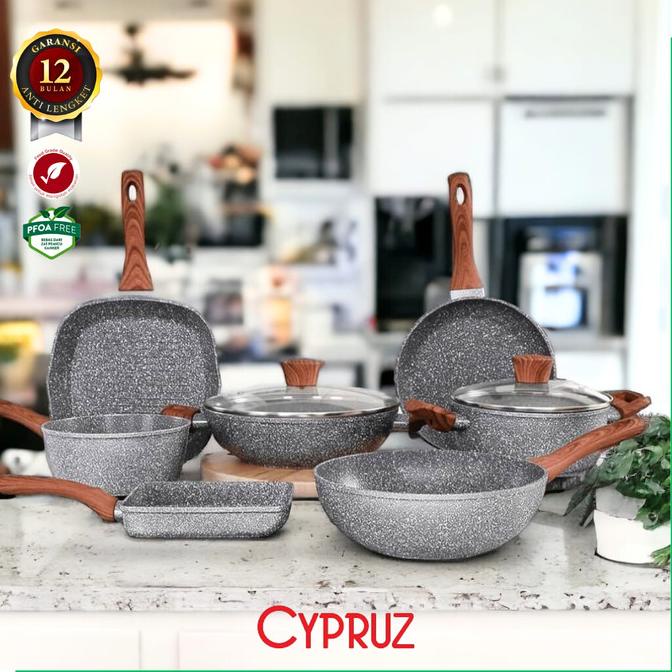 cypruz marble wok pan fry pan sauce pan wajan keramik anti lengket