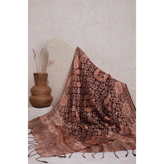 Best Seller Ratu - Syal Batik Sutra Brown Kawung 2 Pengiriman Cepat
