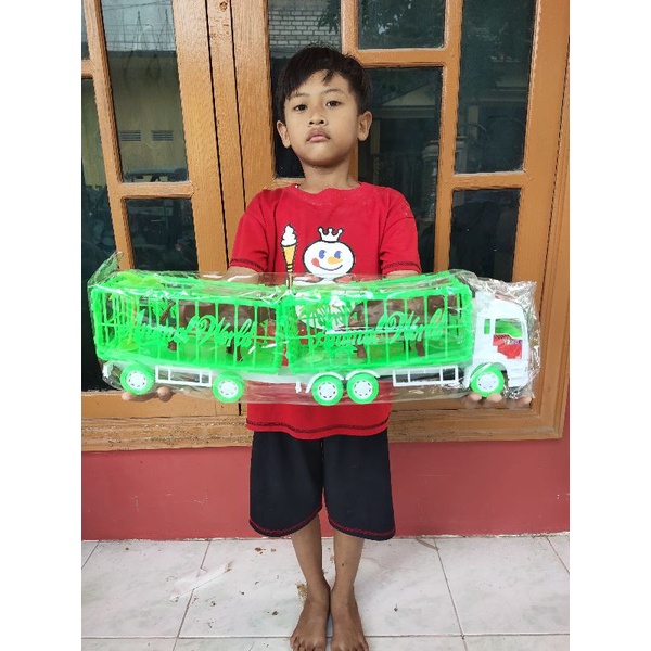 MAINAN TRUK GANDENG MUAT HEWAN DAN POHON UKURAN BESAR