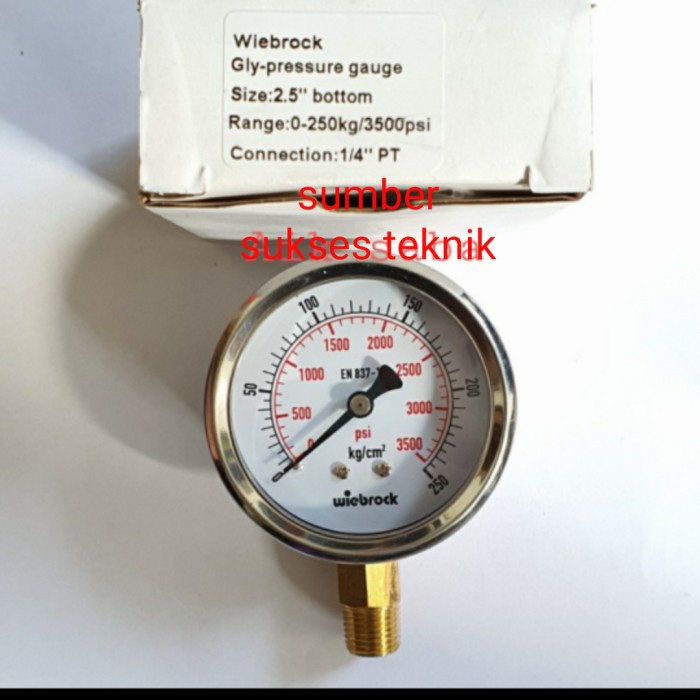 Wiebrock pressure gauge Stainless 2.5 inch 0-25 bar/(350 psi)