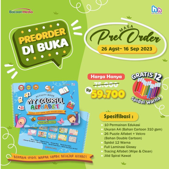 

[SALE MURAH] Buku my colorful alphabet GRATIS ONGKIR