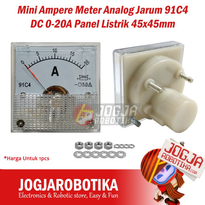 +++++] Mini Ampere Meter Ampermeter Analog Jarum 91C4 DC 2A 20A Panel 45x45mm