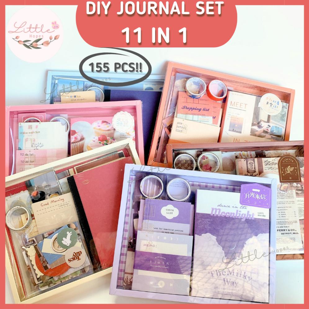 

Termurah 155 Pcs A6 DIY Journal Set 11 in 1 / Gift Box / Paket Agenda / Hadiah Murah Unik / Journal Diary / Paper PET Sticker / Washi Tape Surat Envelope Vintage / Scrapbook Kit Lengkap COD