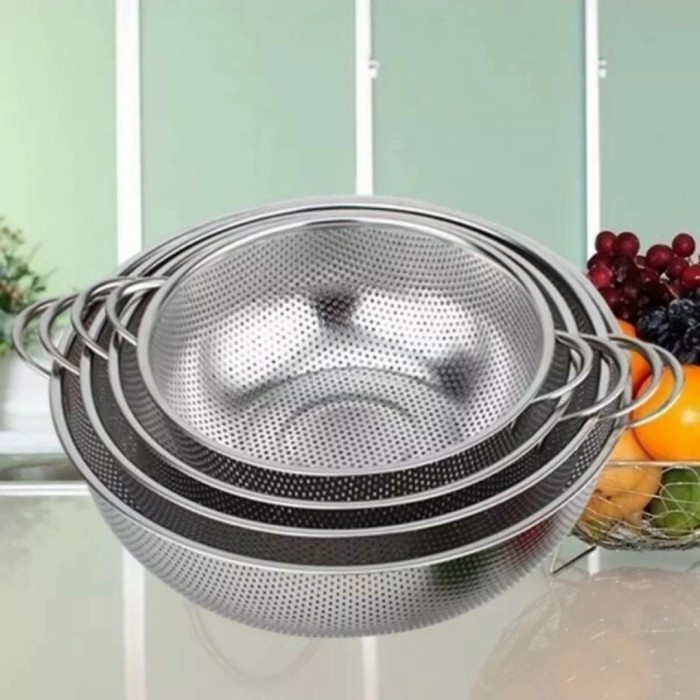 

Baskom Keranjang Stainless Lubang Cuci Sayur Buah Subron 31.5Cm