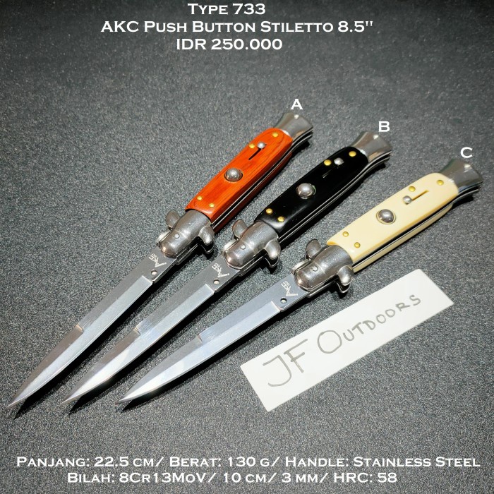 Pisau EDC Penknife AKC Push Button Stiletto 8.5 inch