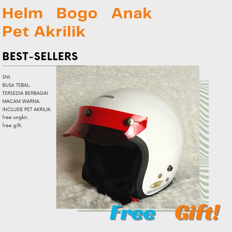 Helm Bogo Anak Putih Polos SNI Usia 3-9 Tahun +ped Acrilyc Helem Motor SNI Premium Cewek Cowok