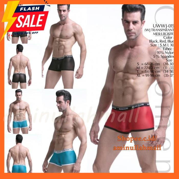 SEXY CD BOXER  UWWJ-015 RED TRANSPARAN MESH SEMPAK NYLON SPANDEX PRODUK PILIHAN