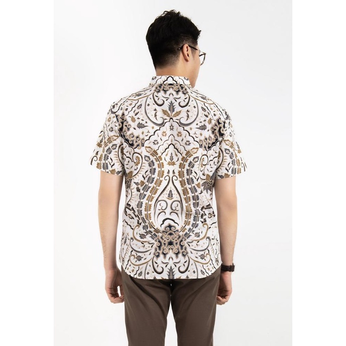 Ready Moc Kemeja Batik Lengan Pendek Pria Kradev - White Original