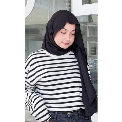 TERLARIS (COD) Kaos List Strip RIB Deluxe Motif lengan panjang Stripe wafer grosir Basic premium pol