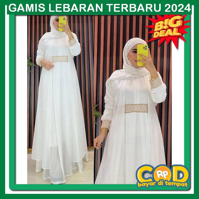 Gamis Wanita Kekinian Dewasa Terbaru 2024 Putih Bw Tulang Pkaian Syari Pakaian Umroh Haji Perempuan 