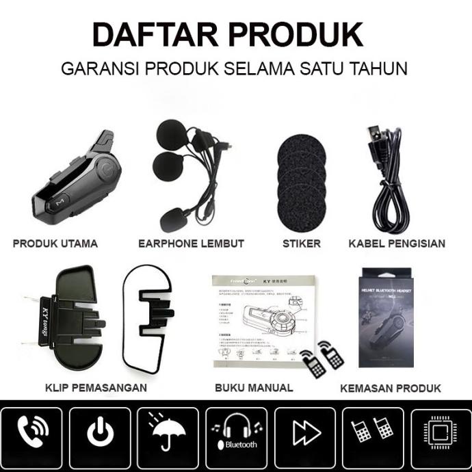 Zacro E1 Intercom Helm Bluetooth 5.0 Fm Radio Intercom Dua Arah