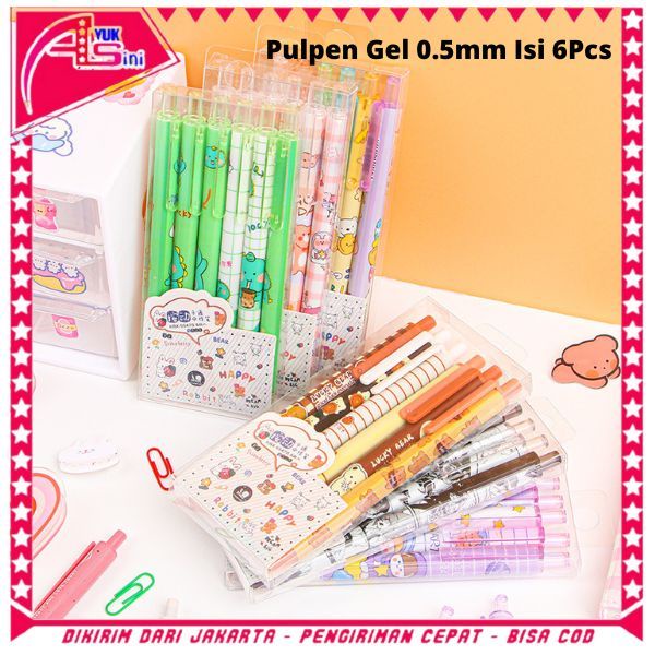 

AS Pulpen Gel 0.5mm 6Pcs Pen Bolpoin Tinta Gel Cair Model Cetekan Isi 6 Pcs Pena Aesthetic