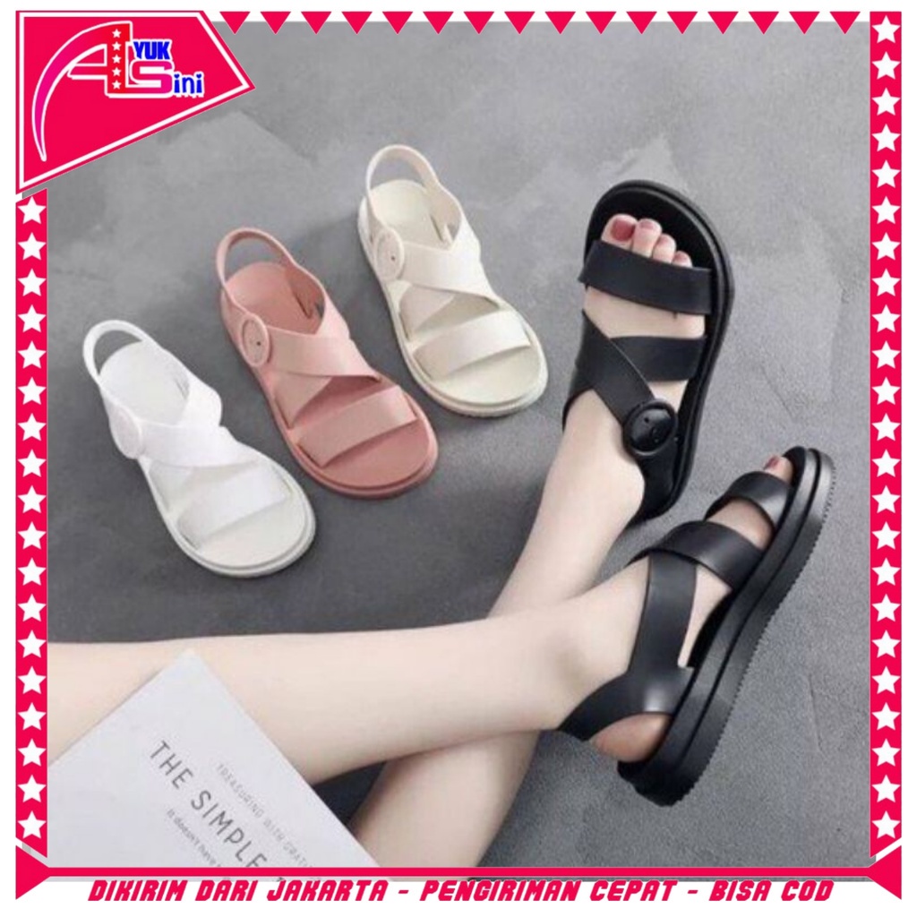 Sandal Silang Wanita 6498 Sendal Jelly Karet Tali Silang Sepatu Sendal Gladiator Silang  Tebal Korea