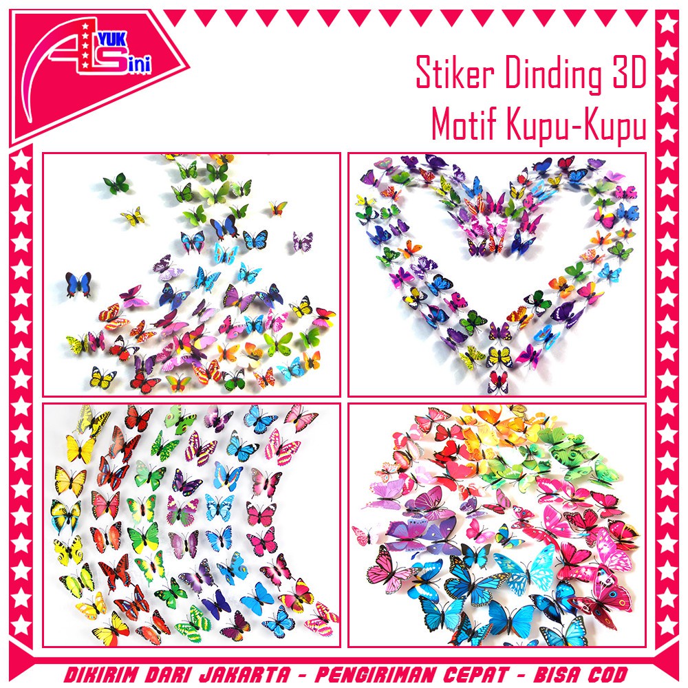 AS Stiker Dinding 3D Motif Kupu - Kupu / Wall Sticker 12pcs Butterfly PVC / Dekorasi 12 in 1