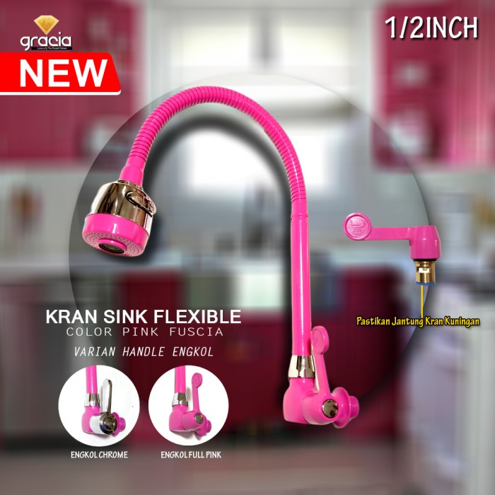 Kran Air Angsa Flexible Wastafel Cuci Piring GRACIA Keran 1/2inch Pink