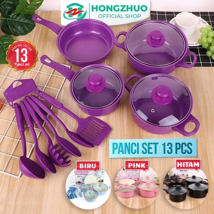 Terbaru Hongzhuo Cookware Panci Set Wajan Penggorengan Spatula Set Isi 13 Promo Terlaris