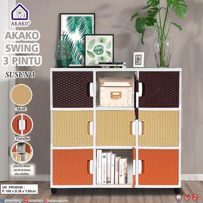 LEMARI PLASTIK 3 PINTU AKAKO SWING SUSUN 3 AKAKO FANCY SERBAGUNA